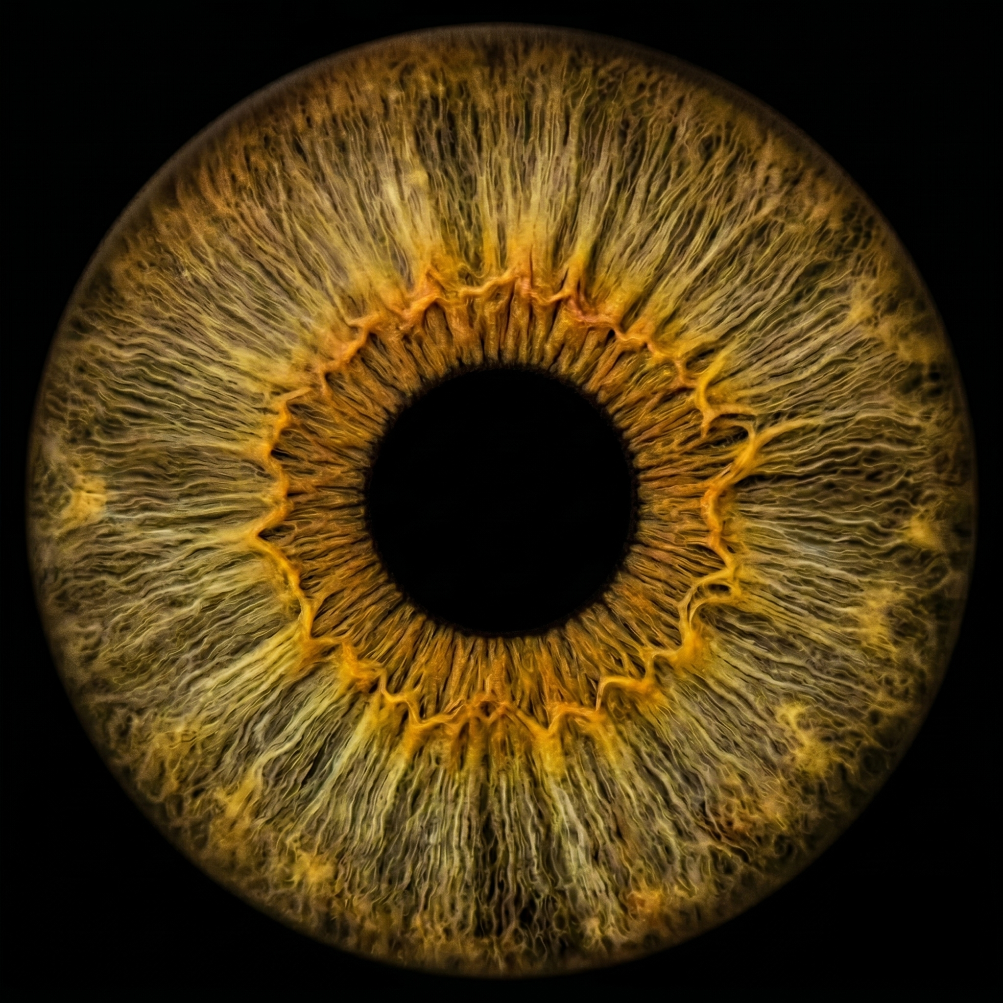 Dense structural pigmentation with golden flecks